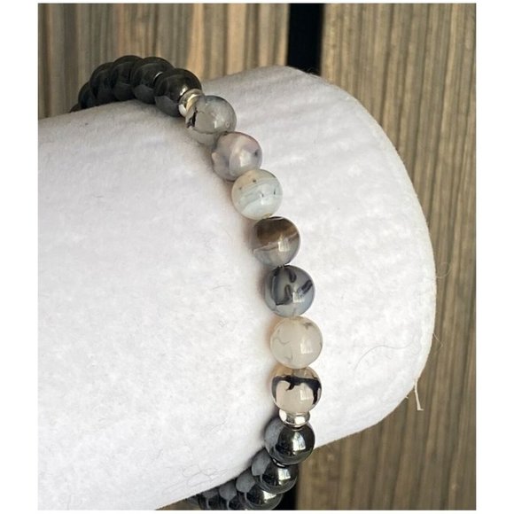 10mm Hematite & Dragon Vein Stretch Bracelet - Picture 3 of 8